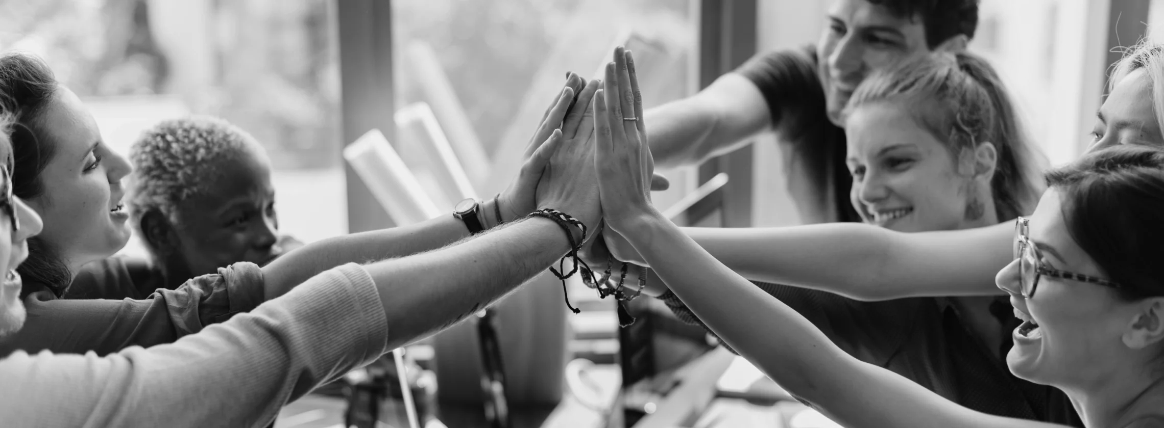 group high-five at work